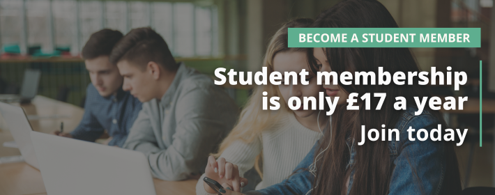 become a student member for just £17 a year with students sat at desks in the background